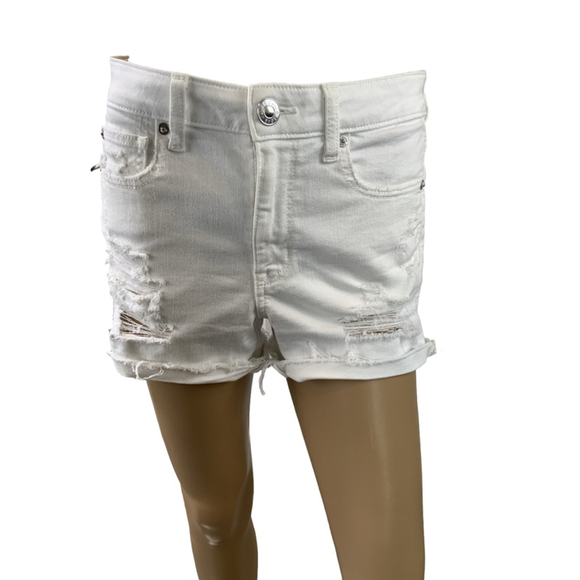 American Eagle Woman's White Denim Distressed Shorts Frayed Size 6 Normcore Y2K - Picture 2 of 14